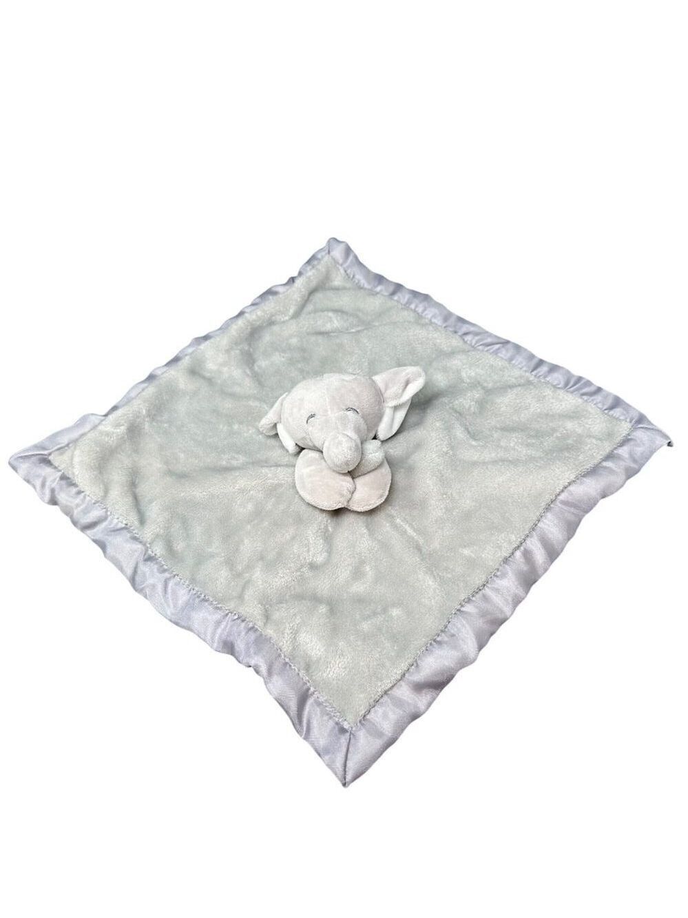 Carters Gray Elephant Security Blanket Satin Trim 14in Baby Lovey Plush Blankie